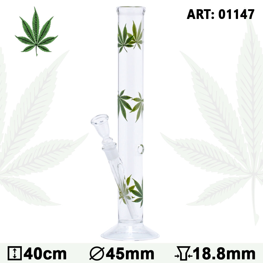 Skleněný bong Multi Green Leaf, 40cm, 14,5mm