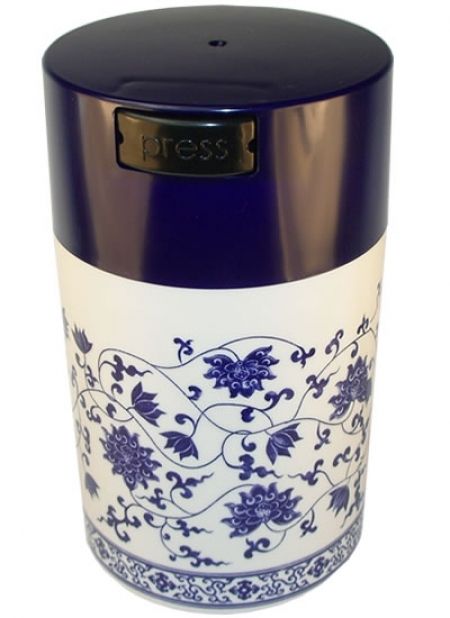 TightVac 570ml, podtlaková dóza - květinový motiv, modré víko